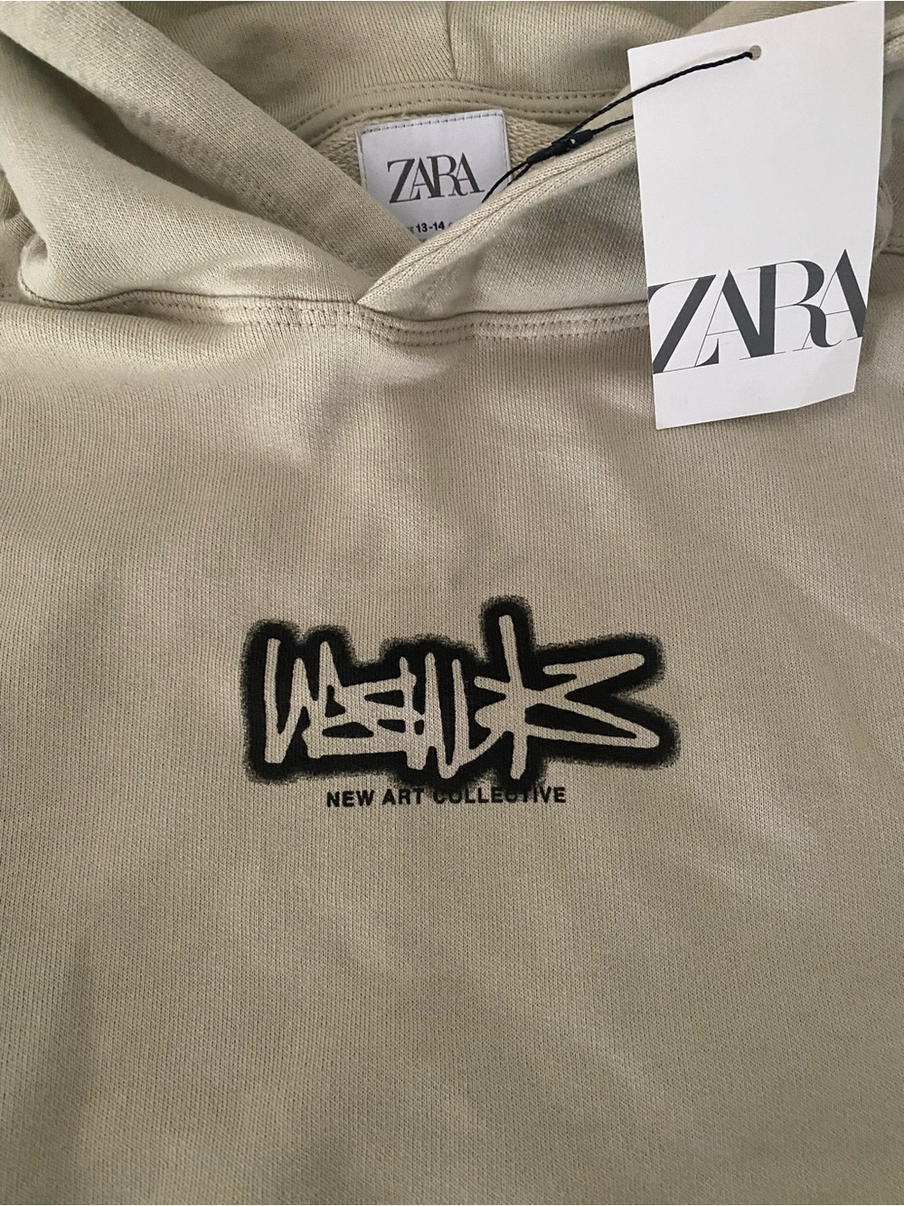 Zara youth Light Beige pullover Hoodie with Black Logo - Picture 2 of 4